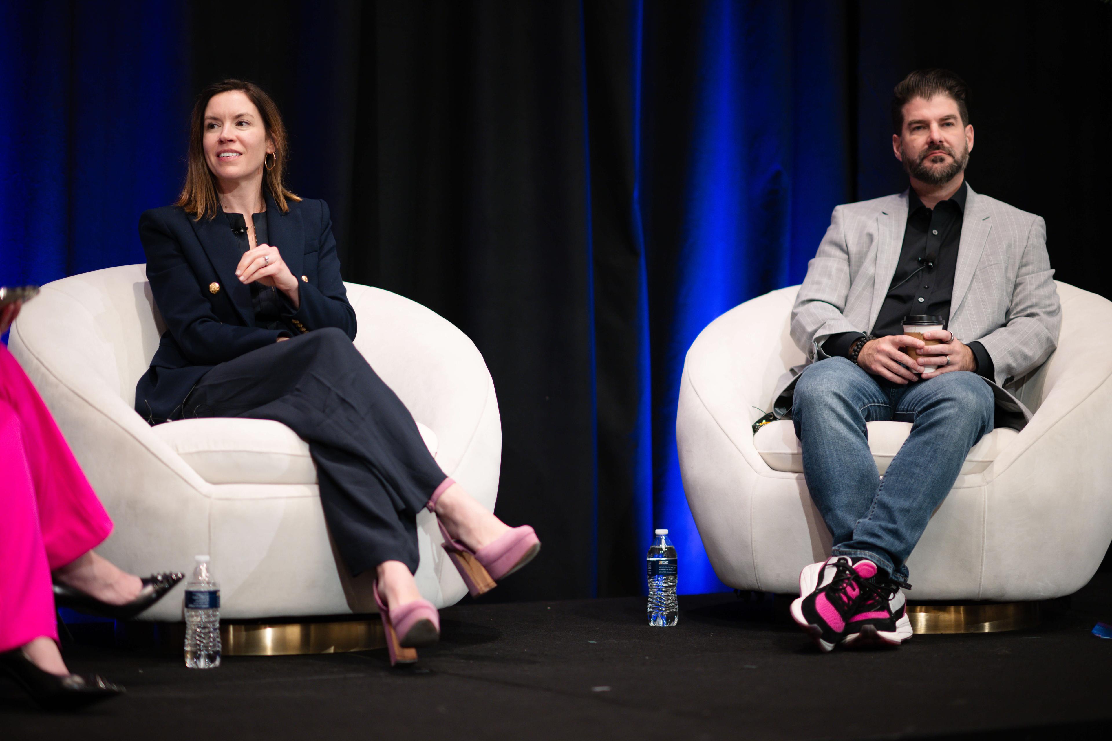 Dr. Sarah Allen, Founder, Skin Clique with Ben Crosbie, CEO, The DRIPBaR, on stage at Innergize 2024