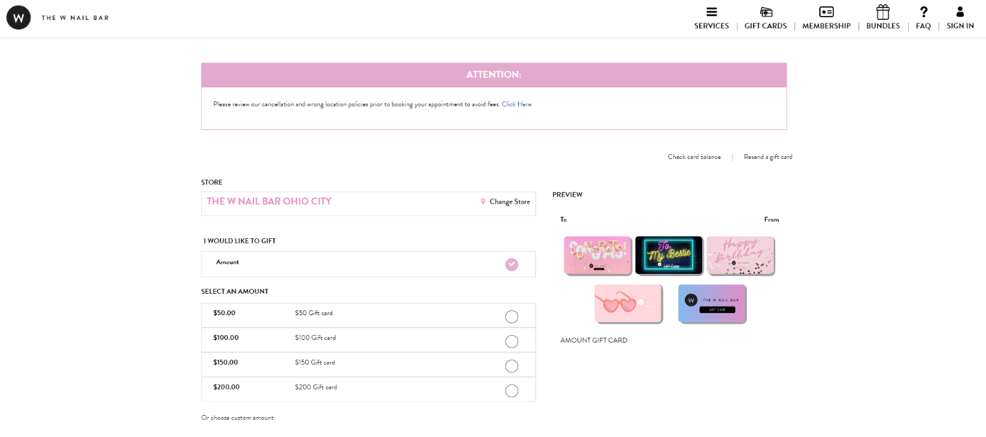 Picture of online gift card sales for salons