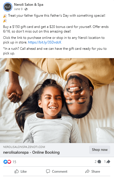 Picture of a Father's Day gift card sale for salons, spas, and barbershops