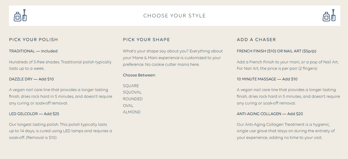 Picture of an updated nail salon and spa service menu