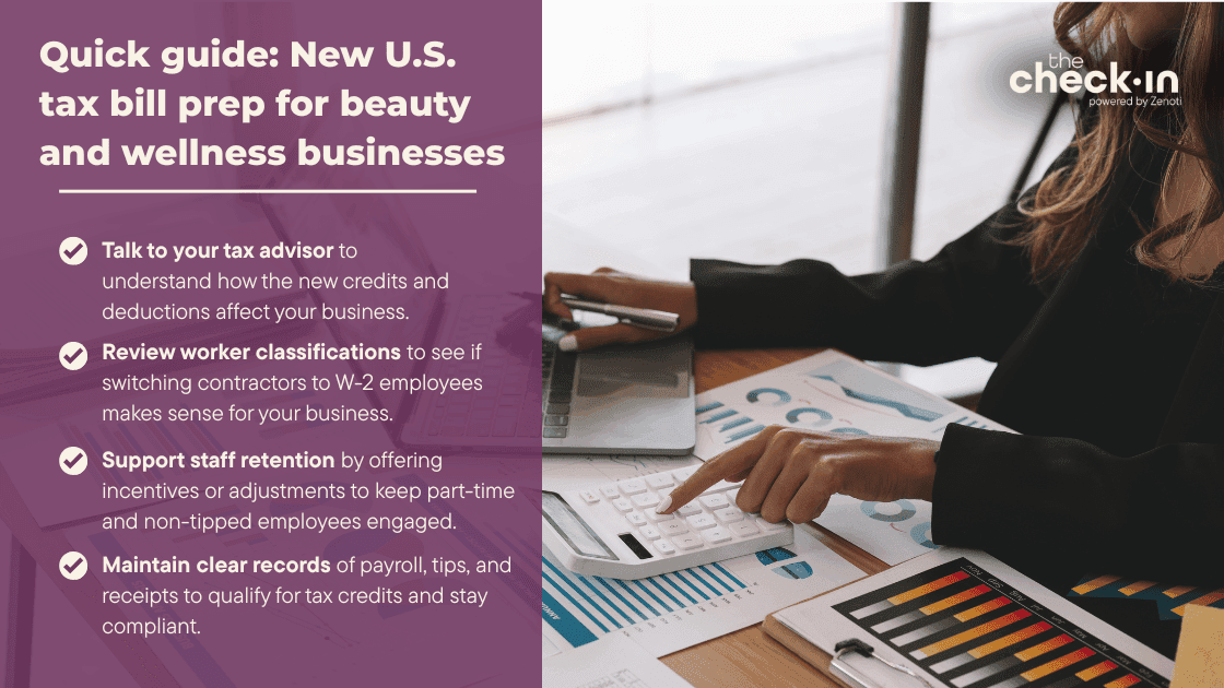 A quick guide to new U.S. tax bill prep for beauty and wellness businesses, including salons and spas