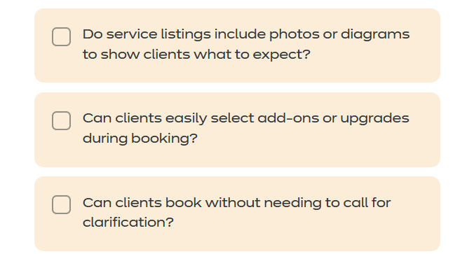 Preview of an interactive salon booking software checklist