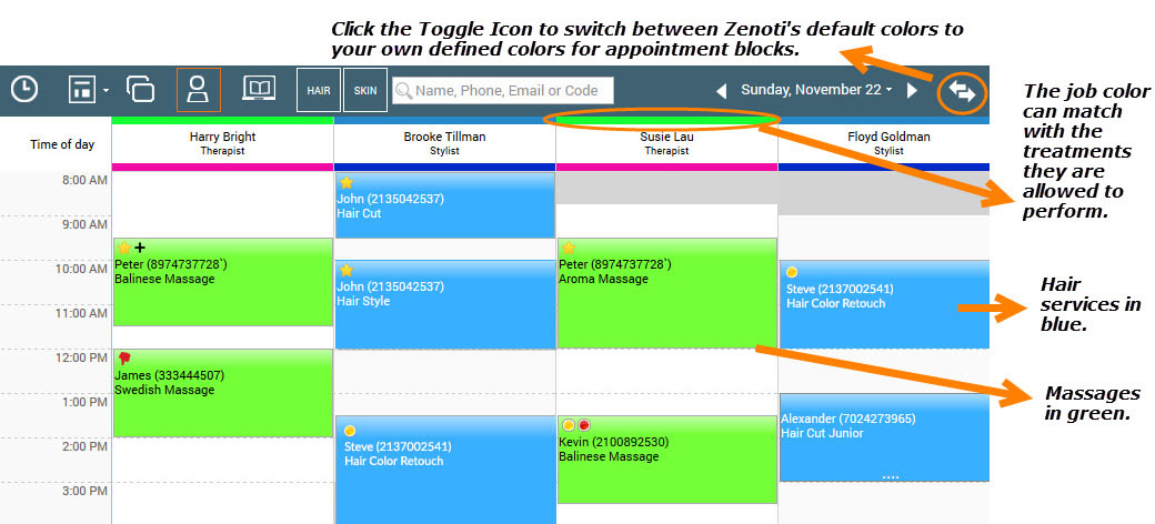 USE COLORS TO INDICATE THE TYPE OF SERVICE