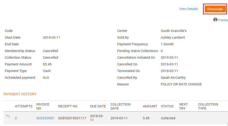 Payment History Slip