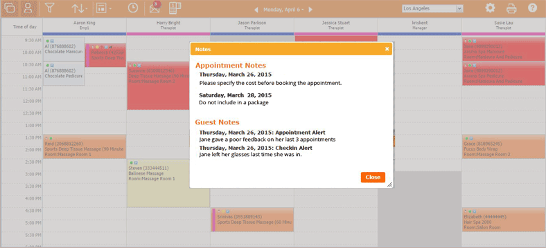 View all guest notes from past visits and appointment-related notes in a single screen.