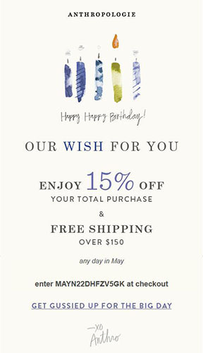 Anthropologie Perfect Birthday Promotion