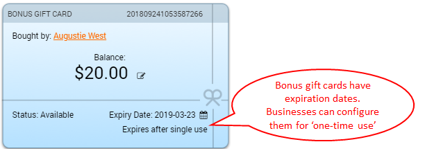 Bonus Gift Card Details
