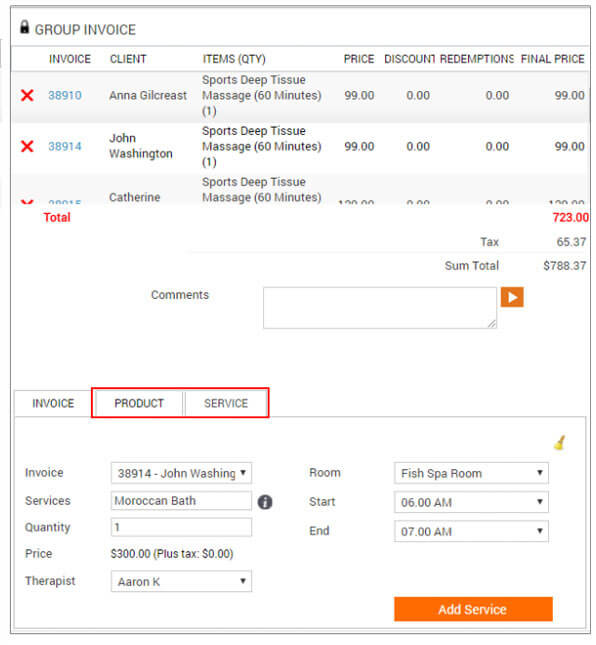 Group invoice screen