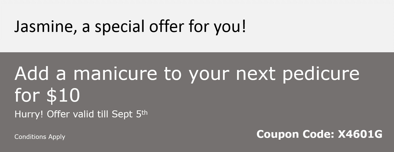 Custom targeted coupon - Cross sell a related service - sample