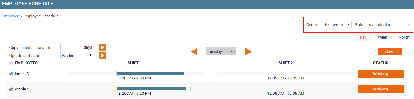 Employee scheduler - view employees by role