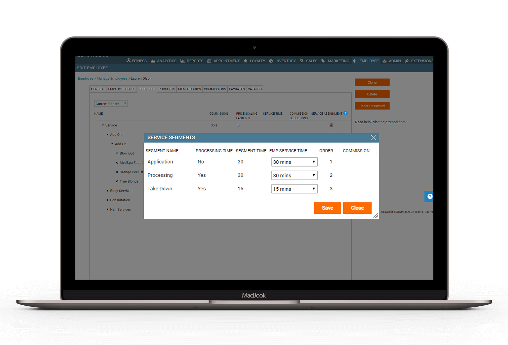 Customize service segment times