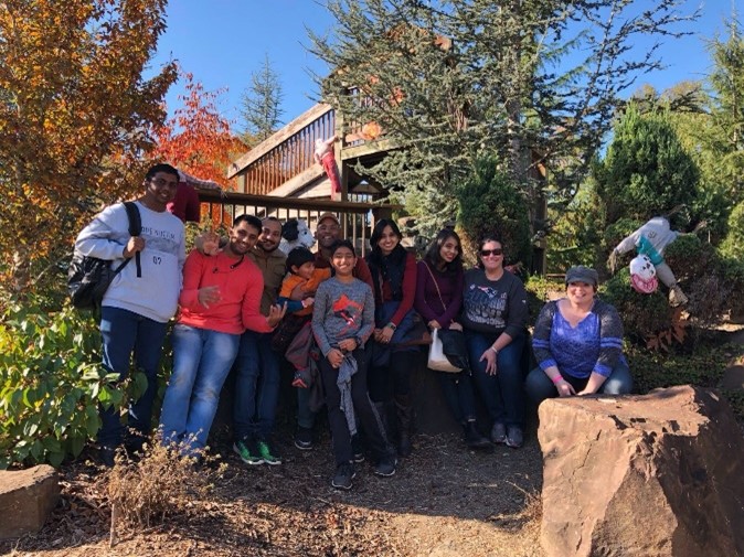 Saniya going on a hike with a group of people